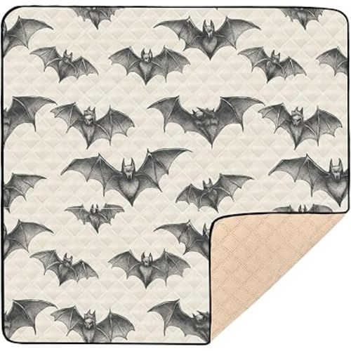 Baby Play Mat Halloween Scary Bat 50 x 50 Playpen Mats for Floor Play Gym Crawling Mat Non-Slip Cushioned Baby Playmat for Infants, Babies, Toddlers