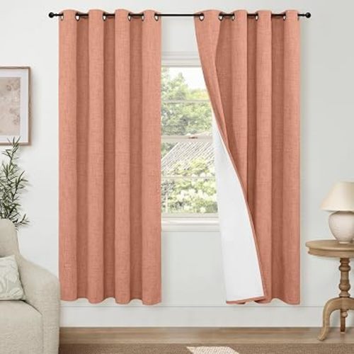 Lajode Terracotta Linen Blackout Curtains for Bedroom - 52x72 Inch 2 Panels