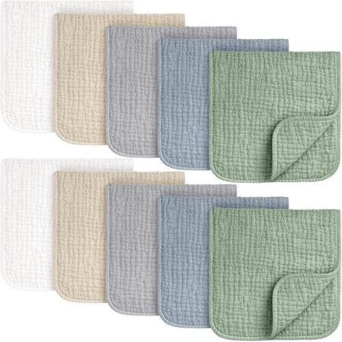KeaBabies Organic Muslin Burp Cloths Baby Boy, Girl, 10-Pack (Slate)