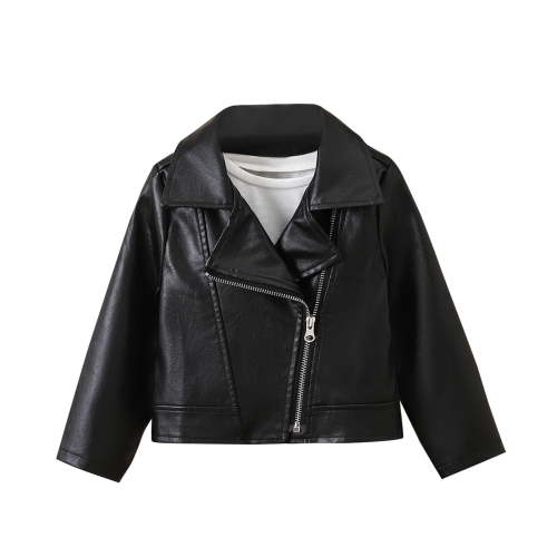 MeetoTime Kids Long Sleeved Leather Winter Jacket Outerwear Casual Loose Solid Color Lapel Coat for Baby Boys Girls 2-11 Years