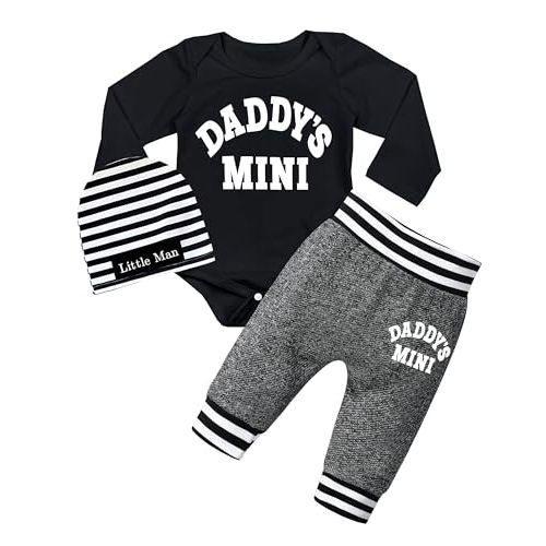 Fommy Newborn Baby Boy Clothes New to The Crew Letter Print Romper+ Pants+Hat 3PCS Outfit