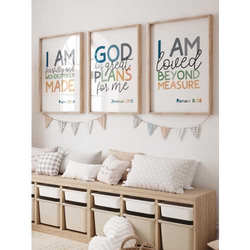 Set of 3 Bible Verse Prints, Christian Wall Art, Nursery Prints, Nursery Wall Art, Kids Room, Scripture Prints, Boys Bedroom Prints