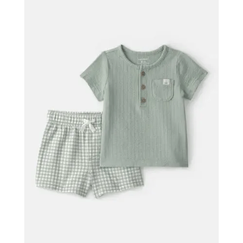 Baby 2-Piece Gingham Top & Short Set - Green | Carter's