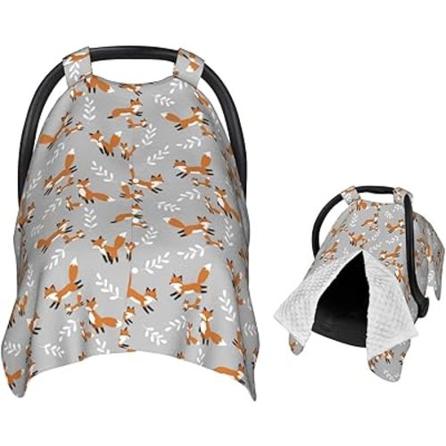 Cute Foxes Leaves Gray Baby Car Seat Canopy Nursing Cover for Newborn Car Seat Breastfeeding Covers Blanket Newborn Shower Gift