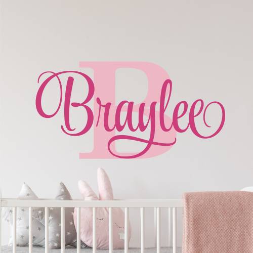 Personalized Name Wall Decal Girl Monogram Initial Fancy Cursive Name Decal Wall Decor Vinyl Lettering Gold Vinyl Nursery Wall Decal