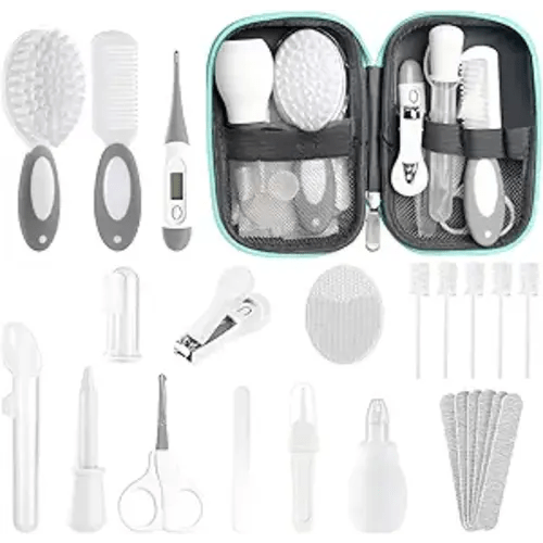 Baby Healthcare and Grooming Kit for Newborn Kids, 24PCS Upgraded Safety Baby Care Kit, Newborn Nursery Health Care Set, Baby Care Product (Grey White)