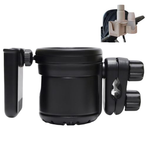 3-in-1 Stroller Cup Holder, Baby Stroller Accessories with Bottle Holder, Phone Mount, and Drink Caddy for Strollers, Perfect for Parents on The Go (Black)