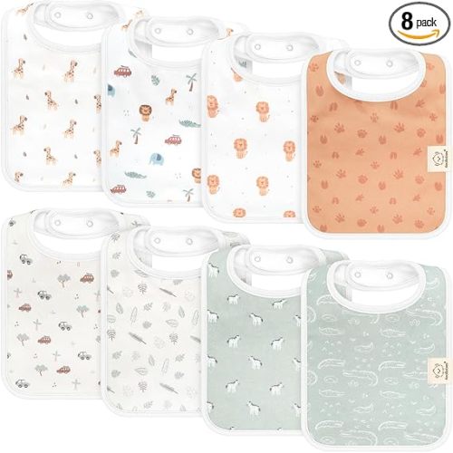 KeaBabies 8-Pack Organic Baby Bibs for Boys, Girls - Super Absorbent Cotton Drool Bibs for Baby Girl & Boy, Teething Toddler, Drooling Newborn, Ultra Soft & Machine Washable (Wilderness)
