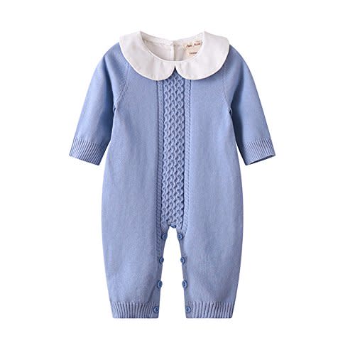 Auro Mesa Baby Infant Boy Girl Peter Pan Collar Knit Sweater Romper Outfit Clothes One-Piece Coverall Baby Clothing Jumpsuit