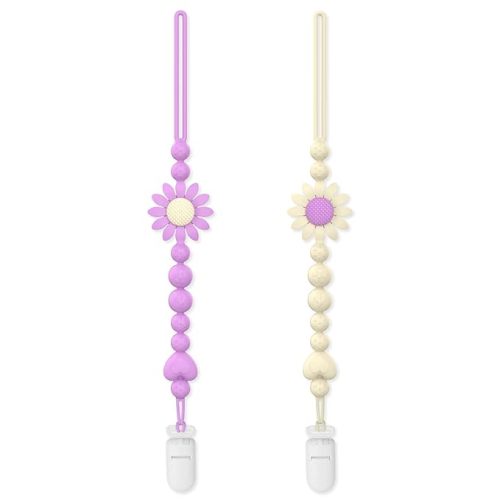 Pacifier Clip, 4 Pack Silicone Pacifier Clip with One Piece Design for Newborn Boys and Girls, Floral Patterns Pacifier Holder Clip Fits for Most Pacifier, Baby Teethers, Baby Shower