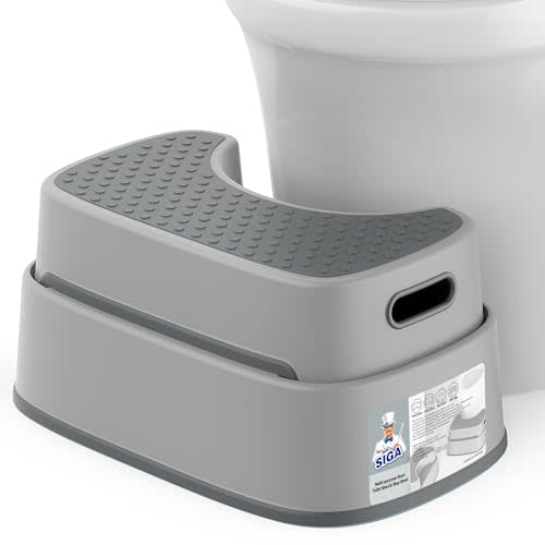 MR.SIGA Toilet Stool Squat Adult, Bathroom Stool Heavy Duty, Anti Slip Toilet Step for Bathroom, Toddler Step Stool for Kids, Light Gray & Dark Gray