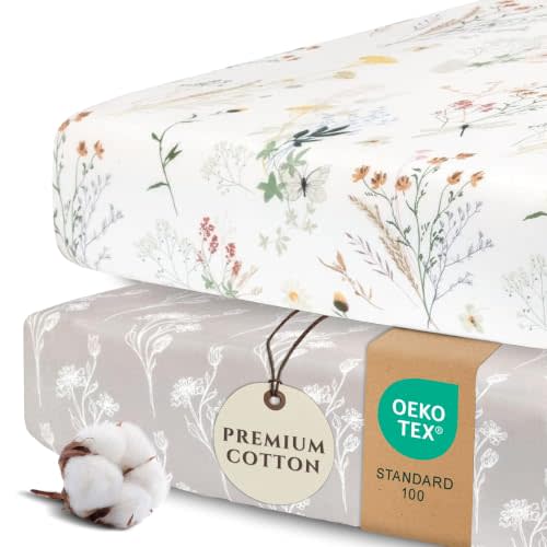 Pobi Baby Crib Sheets for Girls, Soft Cotton Blend, 2-Pack (Wildflower) | Fitted Crib Sheet, Standard Mattress 52x28, Toddler Mattress Sheets, Breathable, Snug, Newborn, Machine Wash, Nursery Bedding
