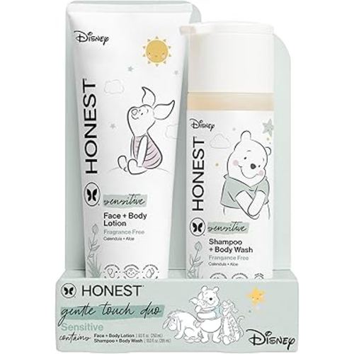 The Honest Company 2-in-1 Cleansing Shampoo + Body Wash and Face + Body Lotion Bundle + Disney Design | Gentle for Baby | Dermatologist Tested | Sensitive Fragrance Free, 18.5 fl oz