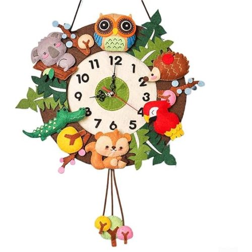 Handmade Cartoon Wall Clock Material Package, 12.6" Woven Hanging Clock For Kids, Wall Classroom School Decoration (A)