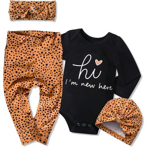 Newborn Baby Girl Clothes Im New Here Infant Newborn Outfit Cute Toddler Baby Girl Outfits 4PC Set Newborn