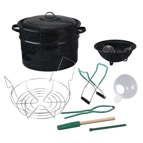 Granite Ware 9-Piece Enamelware Water Bath Canning Kit with 5 Essential Tools, Colander, and Rack – Complete Canning Supplies Starter Set