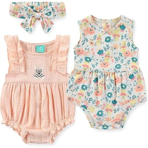 Disney Pooh Baby Girls 2 Pk Sleeveless Romper with Headband for Infants