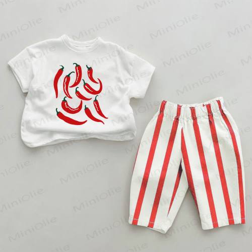 Baby Spicy Red Chili Pepper Striped 2-piece Set