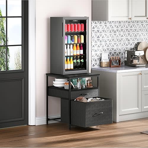 Mini Fridge Stand with 3 Storage, Mini Fridge Cabinet, Beverage Fridge Table, Heavy Duty 21.3" L* 22.7" W Tabletop, for Dorm, Apartment,Office, Bedroom Black HB01BXB