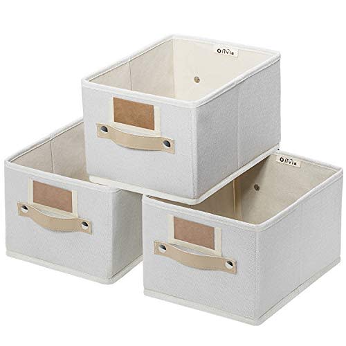 OLLVIA Foldable Storage Bins Set of 3, Rectangle Baskets for Organizing, Storage Basket with Labels, Decorative Organizer Bins for Shelves, Fabric Closet Storage Bins Box for Home|Office 11.4x8.7x6.7”
