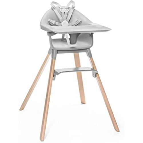 Stokke Clikk High Chair, Cloud Grey - All-in-One High Chair with Tray + Harness - Light, Durable & Travel Friendly - Ergonomic with Adjustable Features - Best for 6-36 Months or Up to 33 lbs