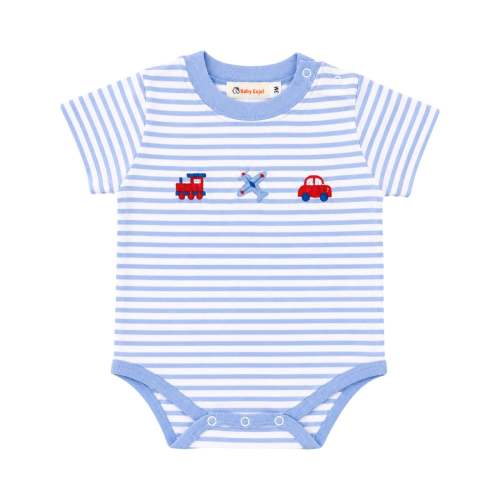 Short Sleeve Striped Embroidered Bodysuit, Transportation