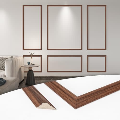 Art3d Pre-Cut Wall Molding Set of 6 pcs, Ready-to-Assemble Wainscoting Panels for Interior Wall Décor Living Room Bedroom Accent Wall - Installed with Glue, 3 Top 3 Bottom, Walnut