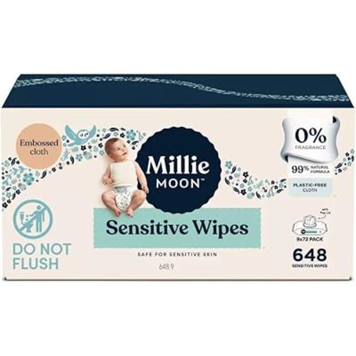 Millie Moon Sensitive Baby Wipes - (648 Count) - (9 Packs Of 72 Wipes) - (1Box)