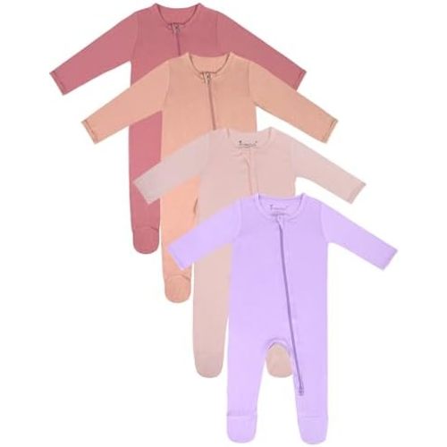 Jimonda Baby Boy Romper 4-Pack - Bamboo Zip-Up Pajamas for 0-24 Months,Unisex Footed Sleepers,Ultra-Soft Stretchy Fabric