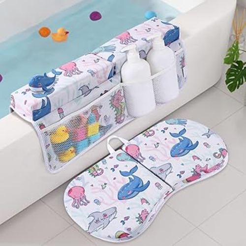 Bath Kneeler and Elbow Rest Pad Set, Jellyfish Design 1.5" Thick Comfortable Kneeling Cushion with Organizer Pockets - Quick Drying, Foldable, Non-Slip for Bathing Time(Jellyfish)