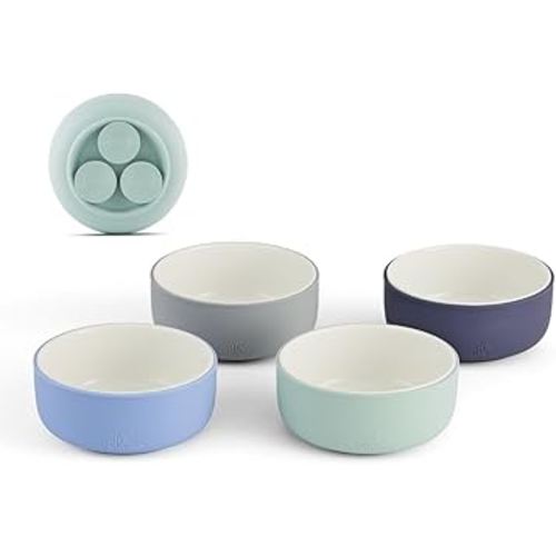 Elk and Friends Kids Porcelain Bowls with Silicone Suction Sleeve | Kids/Toddler/Baby Feeding | Microwave & Dishwasher Safe | Non slip | Cereal/Soup/Snack Dishes & Dinnerware