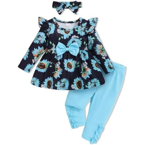 Toddler Baby Girl Clothes Infant Girl Outfits Fall Ruffle Floral T-Shirt Top Pants Set Winter Spring Clothes