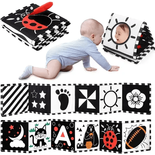 URMYWO Black and White Baby Toys, High Contrast Newborn Toys 0-3 Months Brain Development, Tummy Time Toys, Soft Baby Book, Infant Sensory Toys 0-6-12 Months Visual Stimulation Montessori Toy Gift