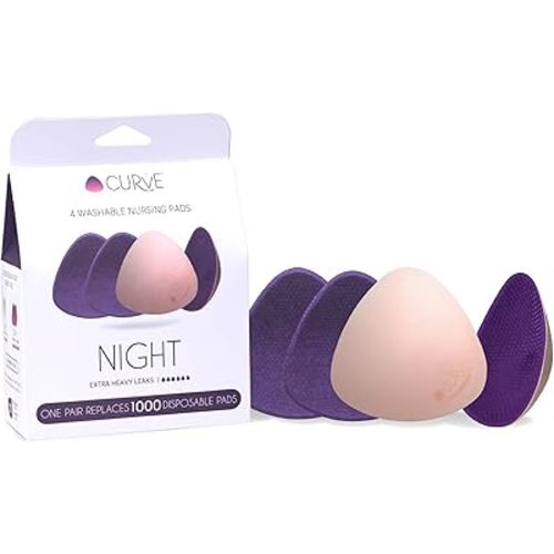 Curve by Cache Coeur Essential Plus Night Nursing Pads – 4-Pack Reusable Ultra-Absorbent Breastfeeding Pads – Leakproof & Washable – Heavy Flow Protection – Oeko-TEX Certified