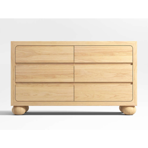 Emery 52" Natural Oak Wood Wide 6-Drawer Kids Dresser