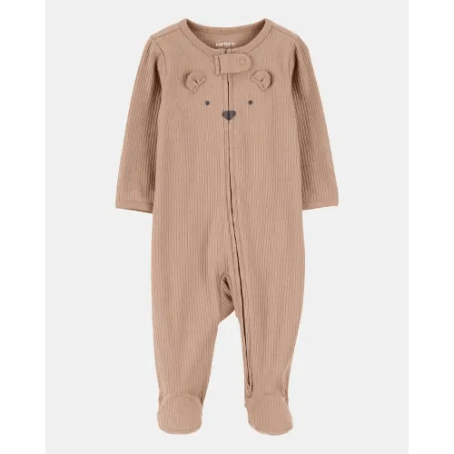 Baby Bear 2-Way Zip Ribbed Sleep & Play Pajamas - Brown | Carter's