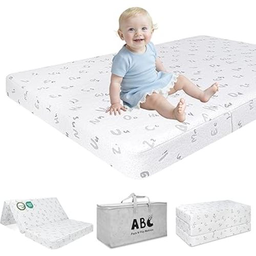 Trifold Pack and Play Mattress - 38"x26" Pack N Play Mattresses Pad with Breathable Removable Cover - High Density Foam Foldable Portable Travel Baby Crib Mattress,Bag Included