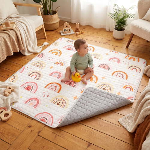 KABOER 50x50 Baby Play Mat for Floor Thick Padded Crawling Mat for Babies & Toddlers, Non-Slip Machine Washable Rug, Soft Nursery Playmat for Playpen, Tummy Time & Living Room