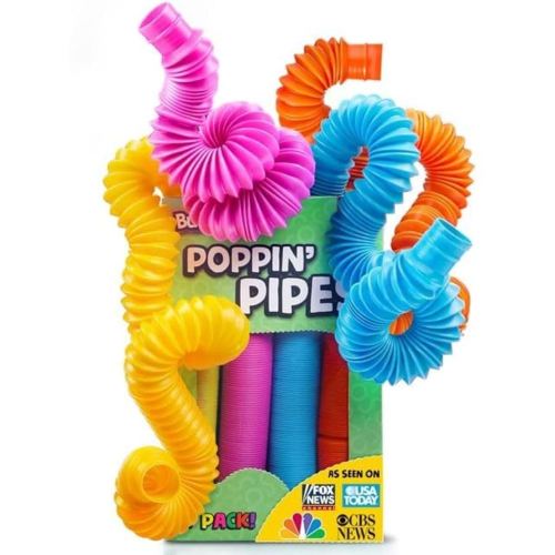 BUNMO Pop Tubes – Large 4-Pack Sensory & Fidget Tubes for Kids 3+ | Stretch, Connect & Pop | Creative STEM Play & Fine-Motor Practice | Vibrant Colors | Non-Mouthable Toy