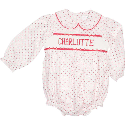 Red Swiss Dot Custom Smocked Bubble