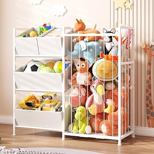 BBLIKE Kids Storage Organizer with 4 Removable Bins, Kids Storage Toy Shelf Organizer for Stuffed Animal Holder for Bedroom Playroom Nursery, White