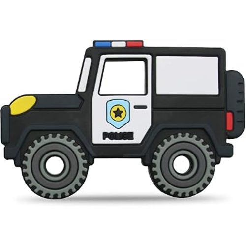 Car Series Baby Teething Toys,Food Grade Silicone Chew Teether for 3 Months+ Infant Boy and Girl,Toddler Sensory Chewing Teether,BPA Free. (Police Car, Black)