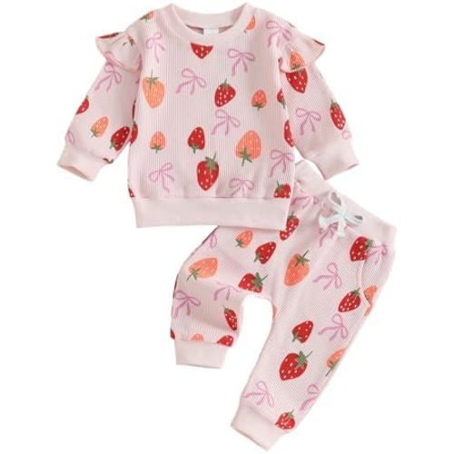 Emmababy Strawberry Outfit Toddler Girl Winter Baby Clothes Strawberry Sweater Crewneck Sweatshirt and Pants Set Fall Outfits