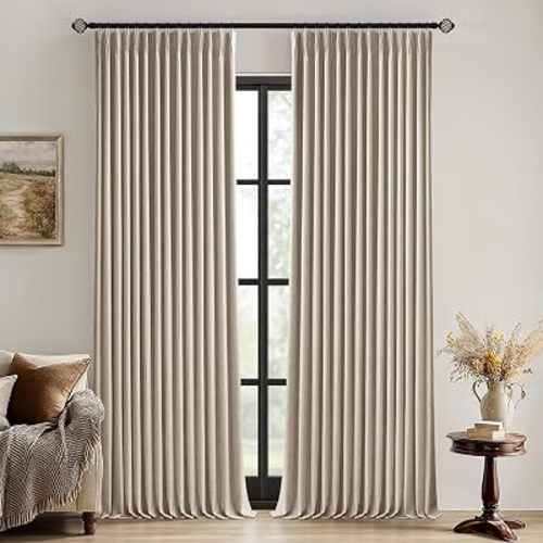 MIULEE Sand Pinch Pleated 100% Blackout Linen Curtains 40x90 Inches
