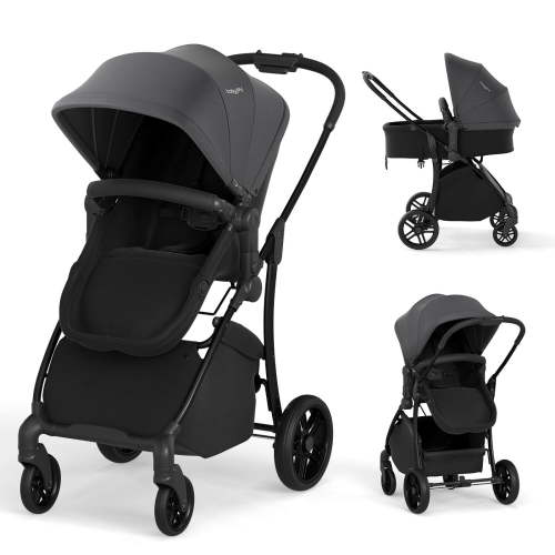 Babyjoy 2 in 1 Baby Stroller Folding High Landscape Pushchair with Bassinet Mode Gray