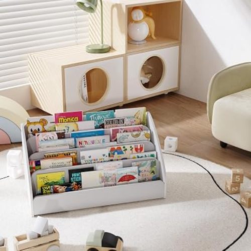 Lkeiyay 4-Tier Small Wooden Kids Bookshelf for Toddlers, White