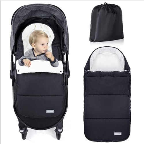 Orzbow Footmuff for Stroller,Christmas Gifts Weatherproof Anti-Kick Universal Toddler Sleeping Bag,Removable Warm Coral Fleece Lined Stroller Bunting Bag Footmuff（Black）