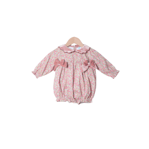 Spring Floral Pink Velvet Scalloped Bubble