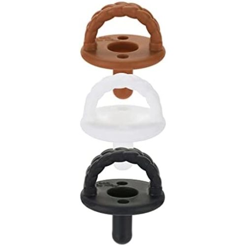 Itzy Ritzy Sweetie Soother Pacifier Set of 3 - Silicone Newborn Pacifiers with Collapsible Handle & Two Air Holes for Added Safety; in Coffee Cream, Ages Up, White/Tan/Brown