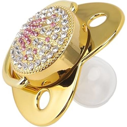 Baby Pacifier Symmetrical One Piece Design Nipple Shape Helps Promote Oral Development Ultra Light Soft Bling Silicone Newborn Pacifier for 6 to 18 Months Infant (Gold)